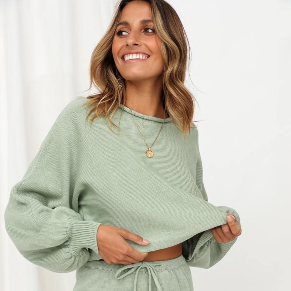 Hello Molly Flight Mode Crop Sweater Sage (Size Small)